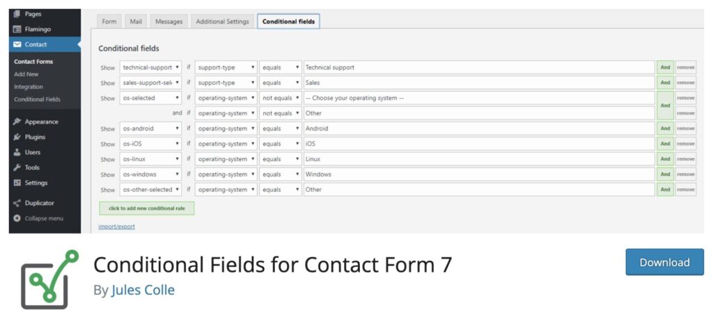 Conditional Fields for Contact Form 7